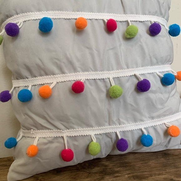 Grey Rainbow Pom Pom Mini Pillow - Picture 4 of 5